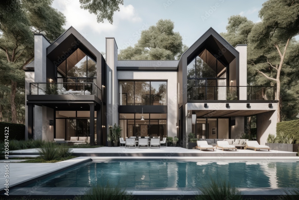 Modern House Design With Pool And Lush Greenery Modern House Design With Pool And Lush Greenery