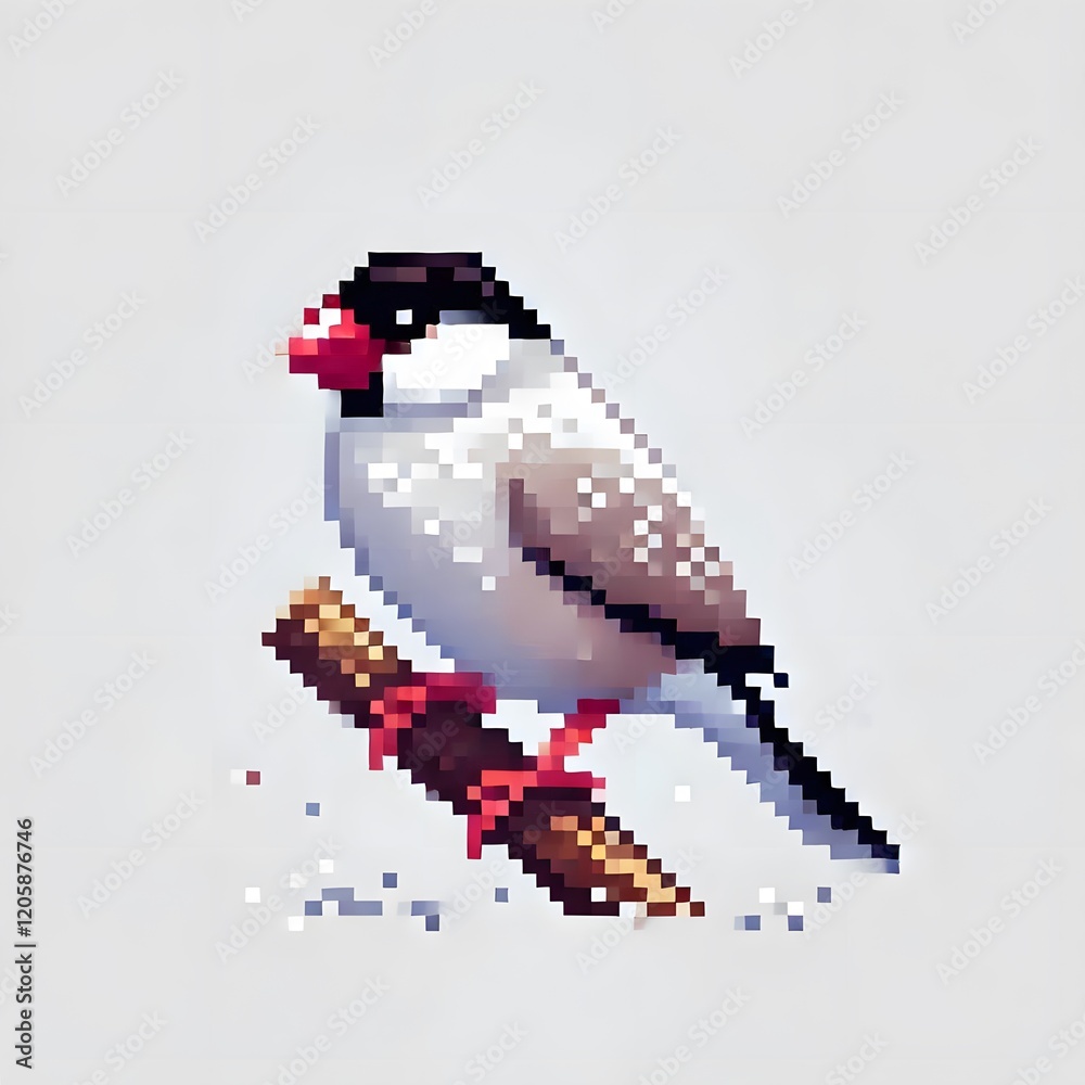 Fototapeta premium 새, 문조, 픽셀아트, jpeg (bird, Java sparrow, pixel art, jpeg)