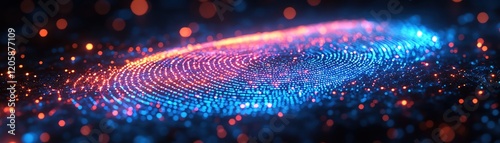 Glowing digital fingerprint, neon blue and pink, dark background photo