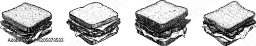 Linotype illustration beef sandwich. Vector hand drawn illustration