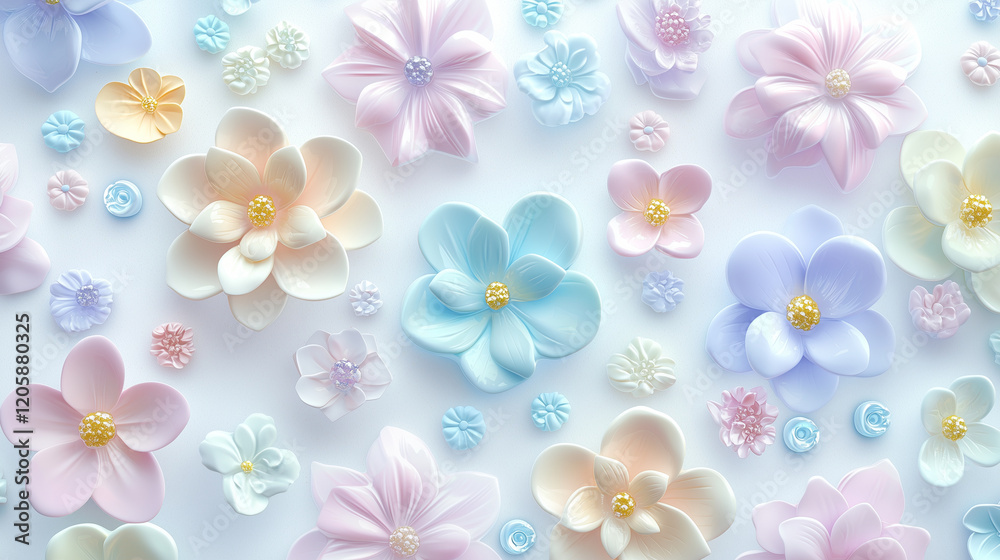 White Plumeria and Frangipani Flowers on a Blue Background