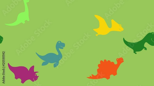 Colored silhouettes of dinosaurs. Minimal modern motion design. Abstract animation