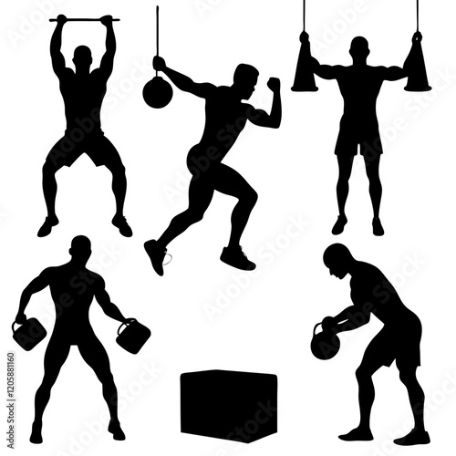  Dynamic silhouettes of crossfit exercises vector on white background