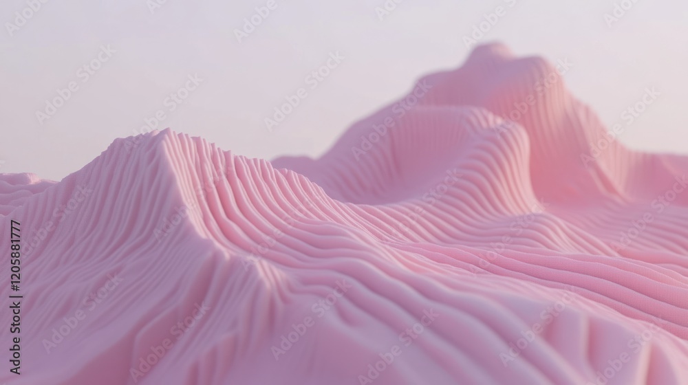 Fototapeta premium Pink abstract landscape, soft light, 3D render, background blur, website design