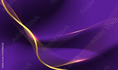 Abstract gold light luxury wave curve with blank space for text place on purple design modern creative background vector