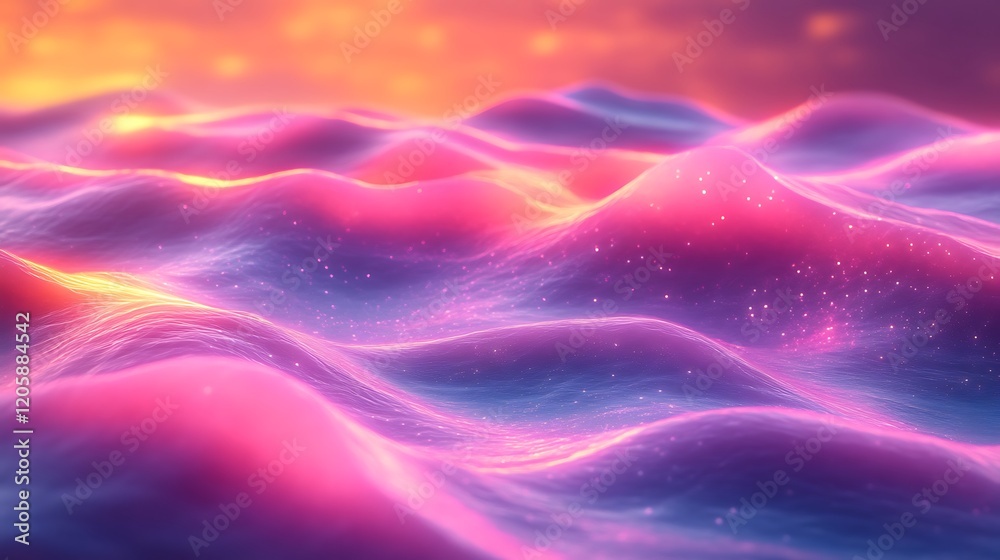 Glowing Pink and Purple Abstract Waves Landscape