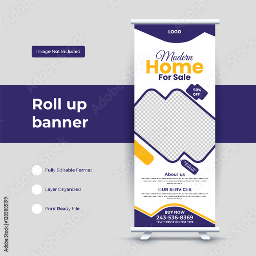 Real estate rollup banner design and template design, Creative rollup banner design for real estate business, Modern real estate rollup banner design,
