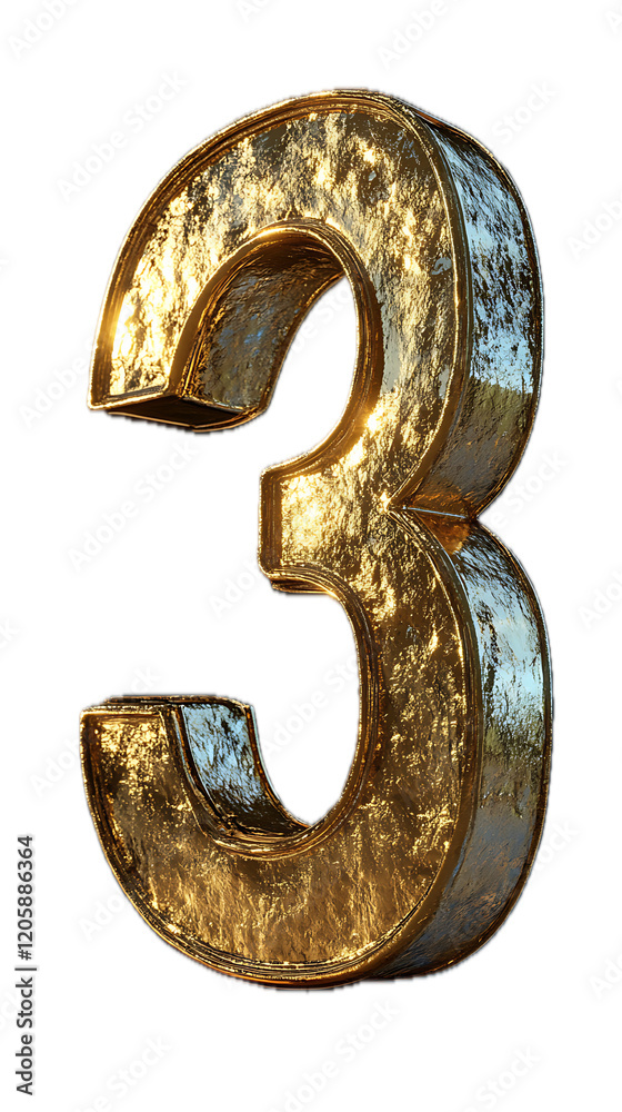 Golden Number Three - 3D Typography Art Golden Number Three - 3D Typography Art