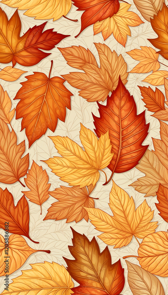 Fototapeta premium Autumn mosaic of bright leaves with warm light