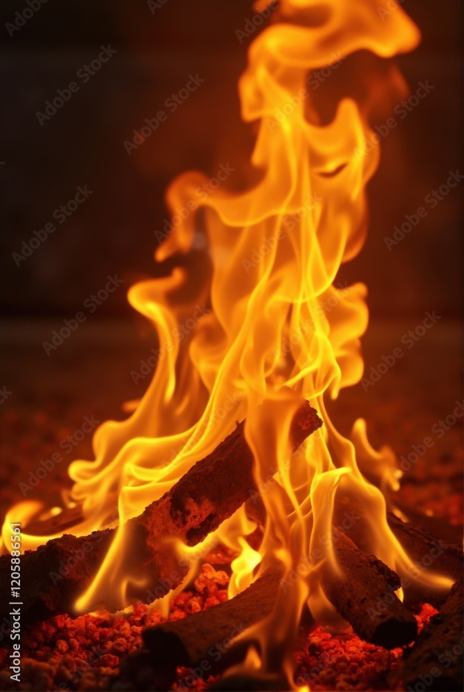 Fototapeta premium Burning Wood and Flames in Fireplace