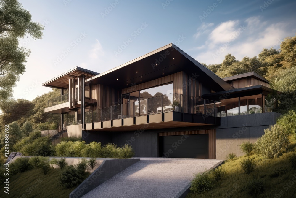 Modern hillside home design showcases sleek architecture Modern hillside home design showcases sleek architecture