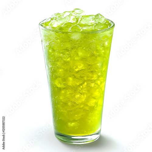 Refreshing iced green tea filled with crushed ice and bubbles