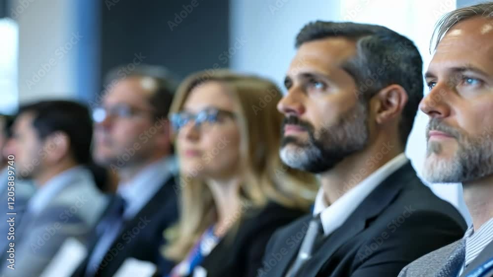 Engaged audience in a corporate setting during a conference Engaged audience in a corporate setting during a conference