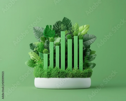 Market growth concept, lush forest growing from bar graphs, ecothemed design, 3D illustration photo