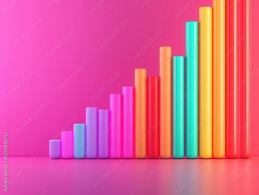 Economic growth bar graph, futuristic design, glowing colors, 3D illustration Economic growth bar graph, futuristic design, glowing colors, 3D illustration