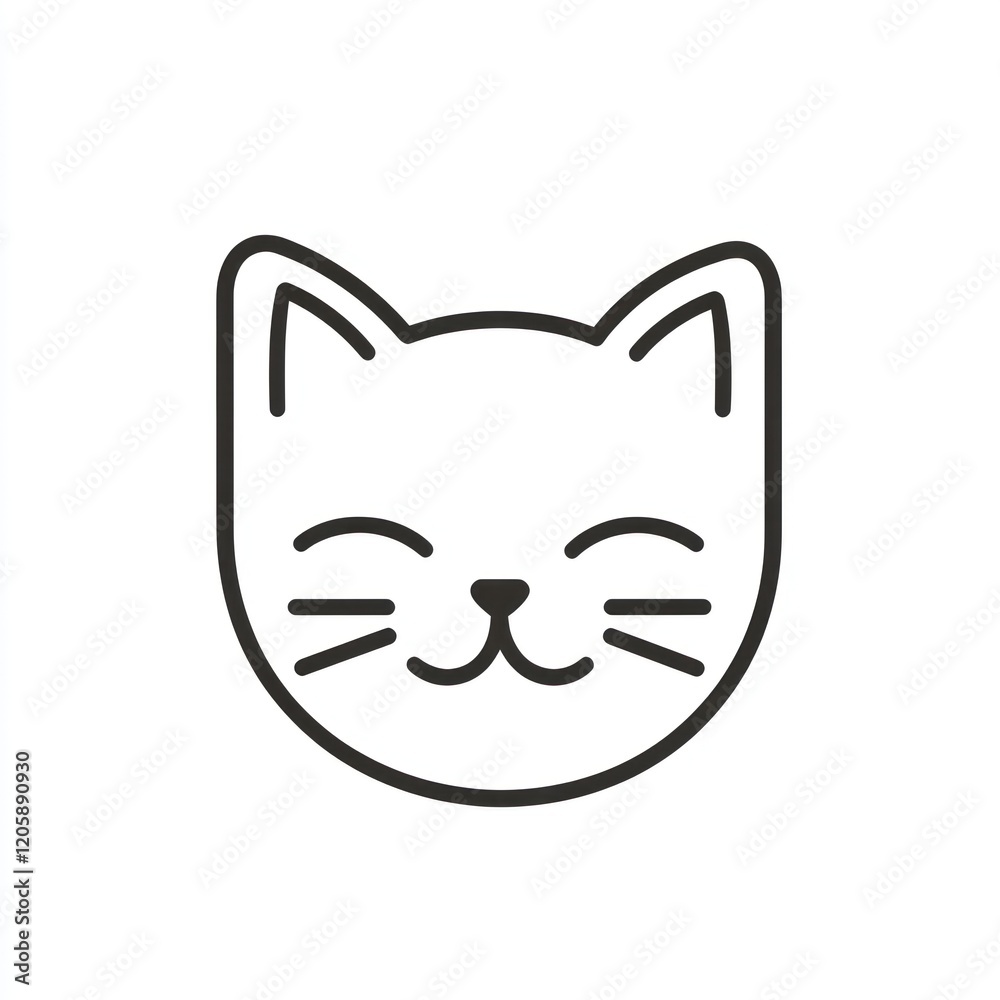 Happy cat face, white background, simple design, children's book illustration Happy cat face, white background, simple design, children's book illustration