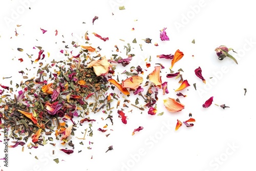 Wallpaper Mural A colorful mix of dried herbs and flower petals on a white background showcases their vibrant hues and textures, ideal for decoration or culinary use Torontodigital.ca