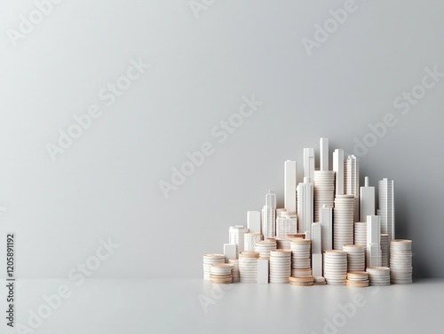 Economic stability, foundation of coins supporting a city, solid and secure, 3D illustration photo