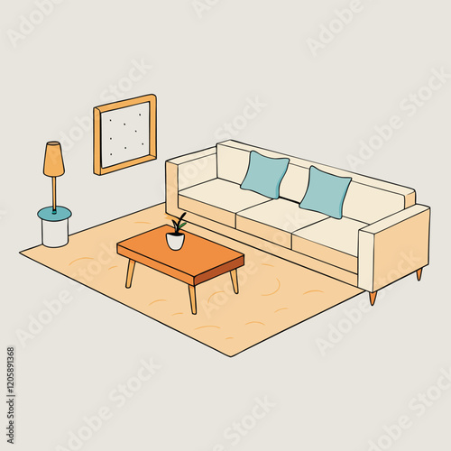 Airy Scandinavian living room with a low-profile sectional sofa, a wool area rug, and a minimalist wooden coffee table for a modern, cozy aesthetic