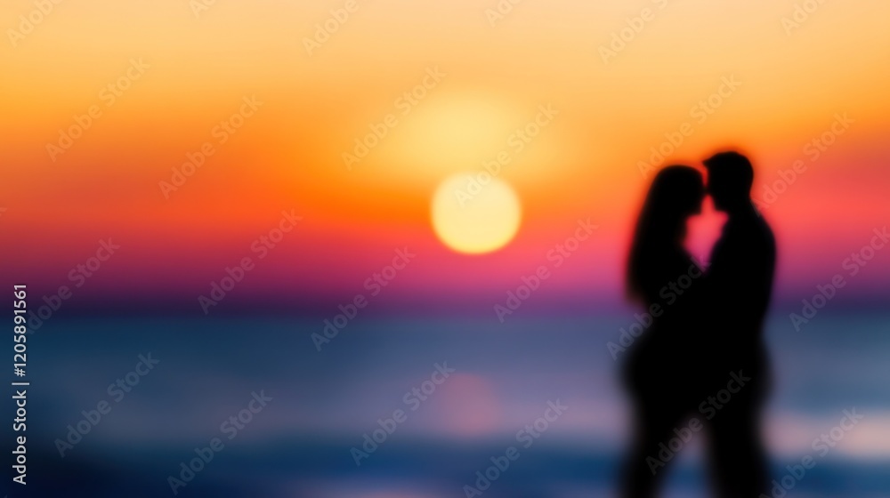 A romantic silhouette of a couple against a vibrant sunset by the sea. A romantic silhouette of a couple against a vibrant sunset by the sea.
