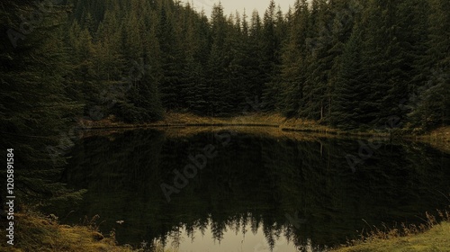 Forest Lake Reflecting Trees Tranquil Scene photo