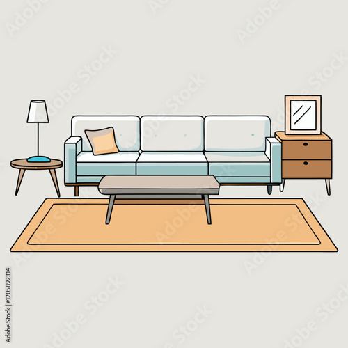 Airy Scandinavian living room with a low-profile sectional sofa, a wool area rug, and a minimalist wooden coffee table for a modern, cozy aesthetic