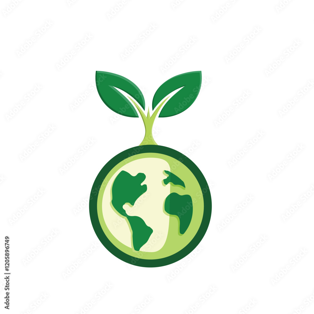 sustainable icon. earth and plant vector. reuse, recycle, renewal for carbon reduction, net zero, green energy, eco-friendly concept. Flat color design style sustainable icon. earth and plant vector. reuse, recycle, renewal for carbon reduction, net zero, green energy, eco-friendly concept. Flat color design style