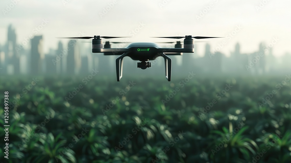 Futuristic urban ecosystem with autonomous drones monitoring air quality, green technology, environmental tech Futuristic urban ecosystem with autonomous drones monitoring air quality, green technology, environmental tech