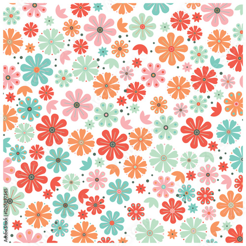 A seamless floral pattern featuring a mix of stylized flowers and leaves arranged in an elegant and decorative composition. Ideal for textiles, wallpaper, wrapping paper, and digital backgrounds.