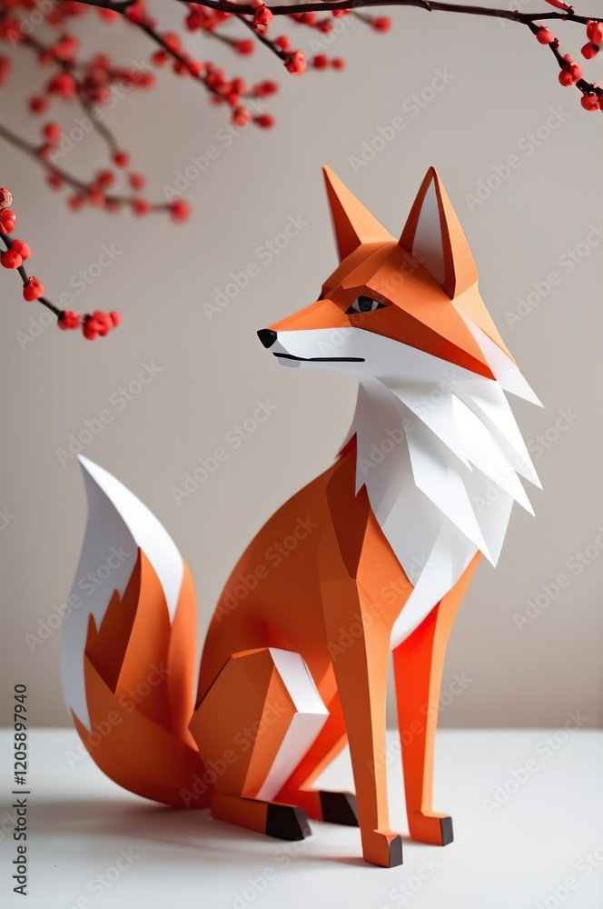 Obraz premium Papercut, Paperart fox