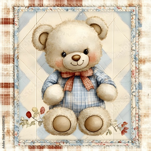 Cute watercolor teddy bear in a frame clipart