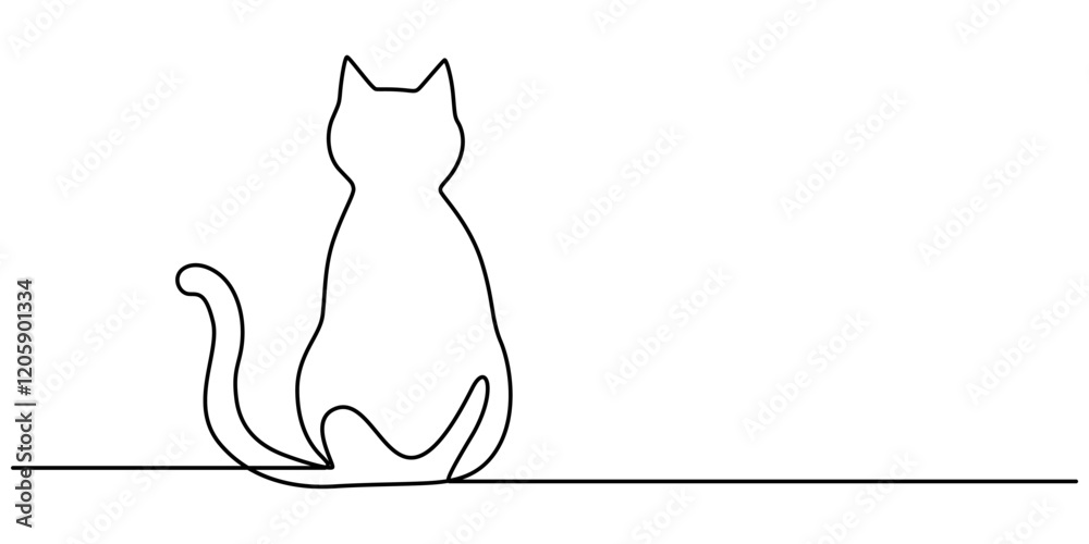 Continuous one simple single abstract line drawing of cat icon in silhouette on a white background vector illustration. Stock illustration, continuous line drawing of Cat. one line cat shape with pro.