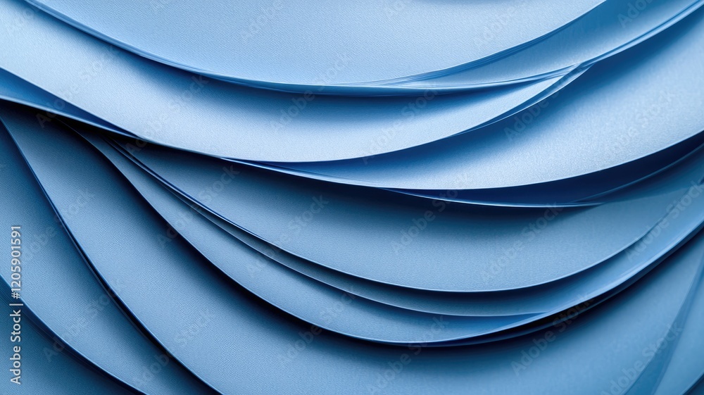 Fototapeta premium Abstract image of smooth, overlapping blue paper-like layers creating wave pattern