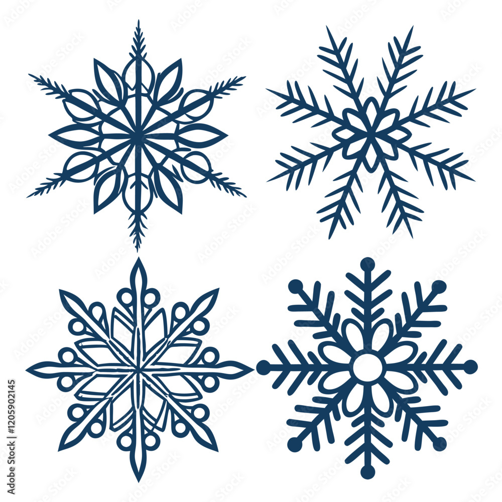 Pack of 20 Unique Snowflakes vector silhouette on a white background Pack of 20 Unique Snowflakes vector silhouette on a white background