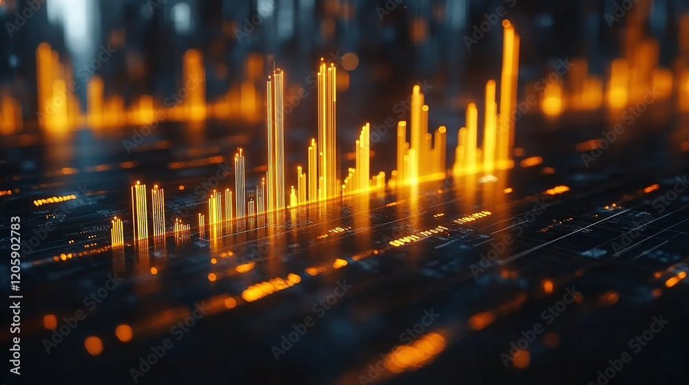 Obraz premium Glowing data bars rise from circuit board with digital background