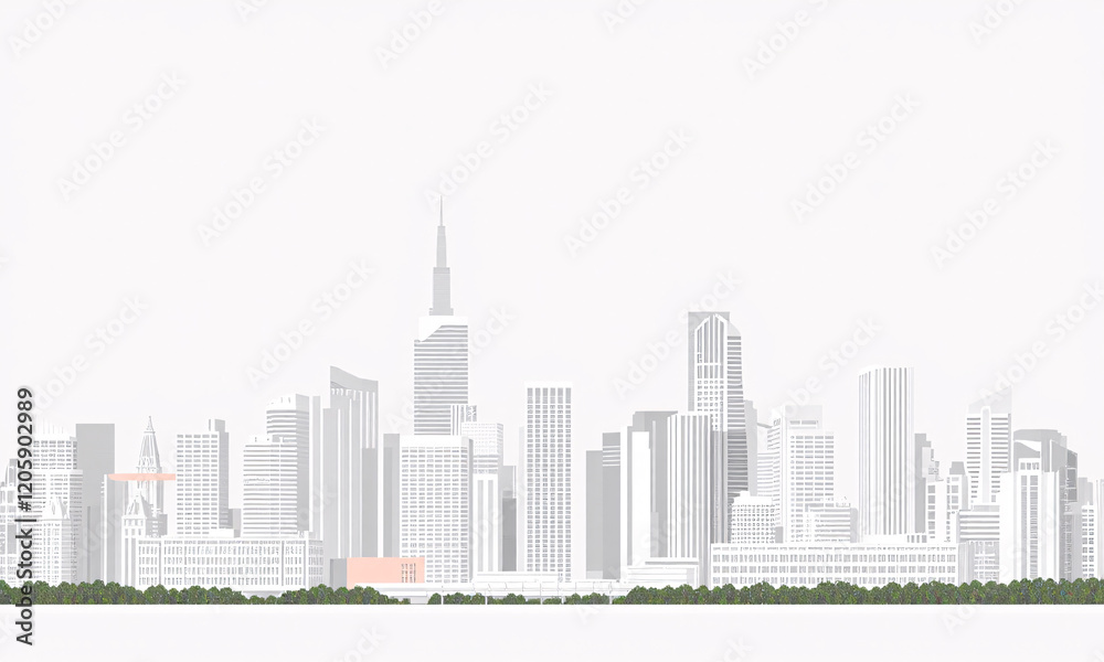 Naklejka premium A minimalist cityscape featuring clean geometric lines of skyscrapers and buildings