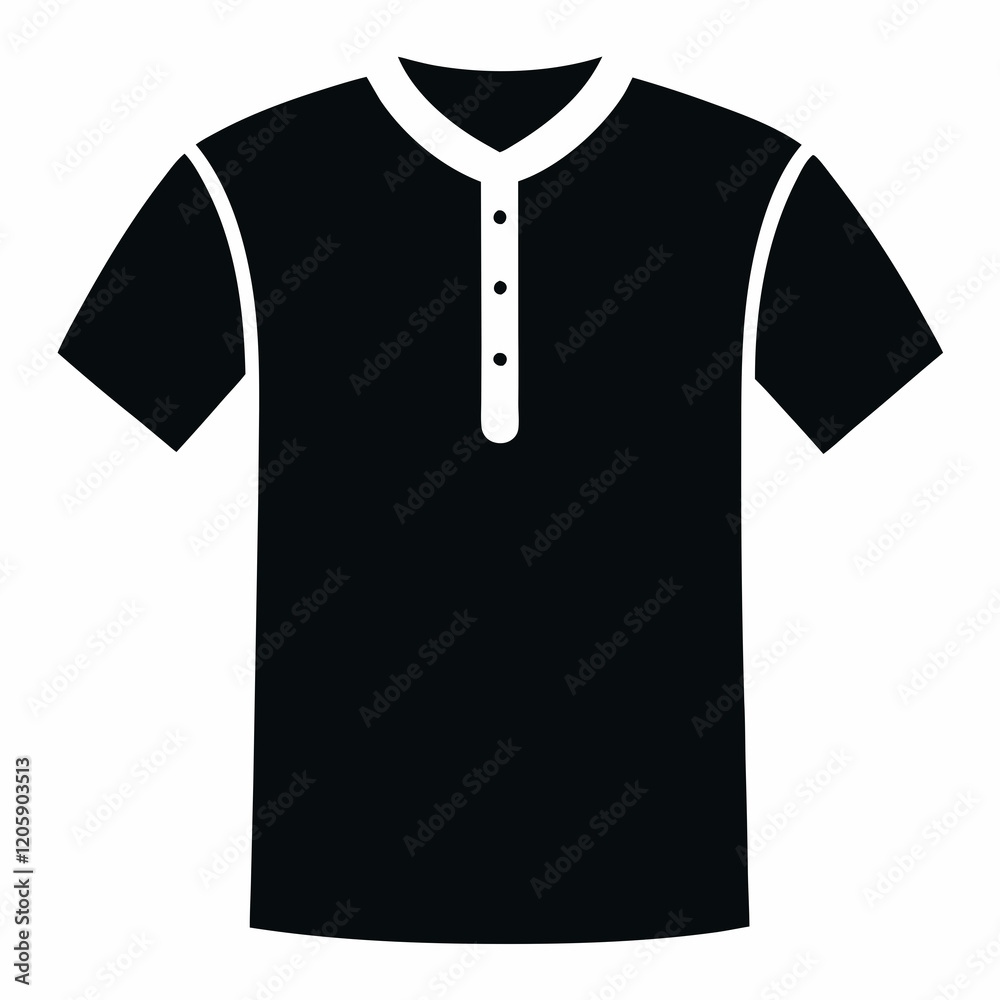 Henley Shirt Black Silhouette Vector on White BackgroundA Henley Shirt Black Silhouette Vector on White BackgroundA