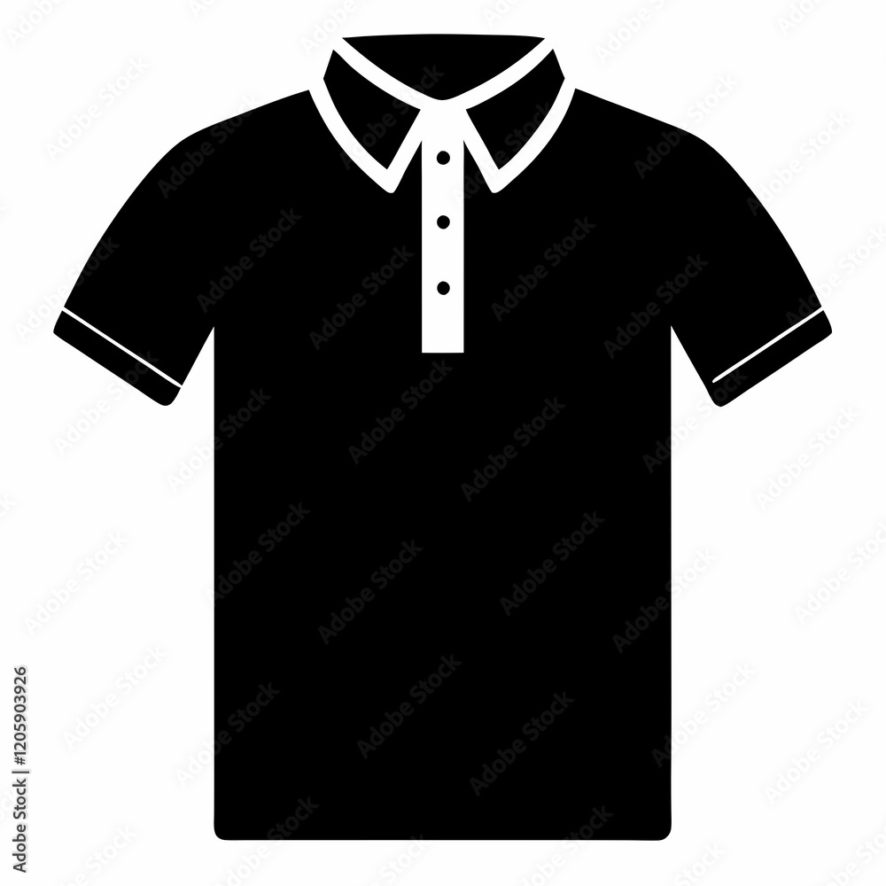 Henley Shirt Black Silhouette Vector on White BackgroundA Henley Shirt Black Silhouette Vector on White BackgroundA