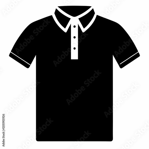 Henley Shirt Black Silhouette Vector on White BackgroundA