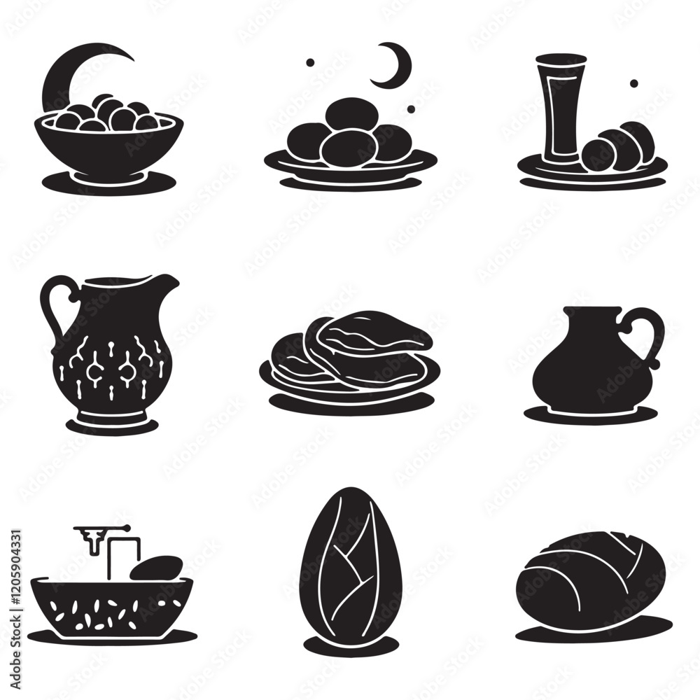 Iftar food (Dates, Water, Bread) silhouette Food and Drink Black Icons Food and Drink Black Icons Iftar food (Dates, Water, Bread) silhouette Food and Drink Black Icons Food and Drink Black Icons