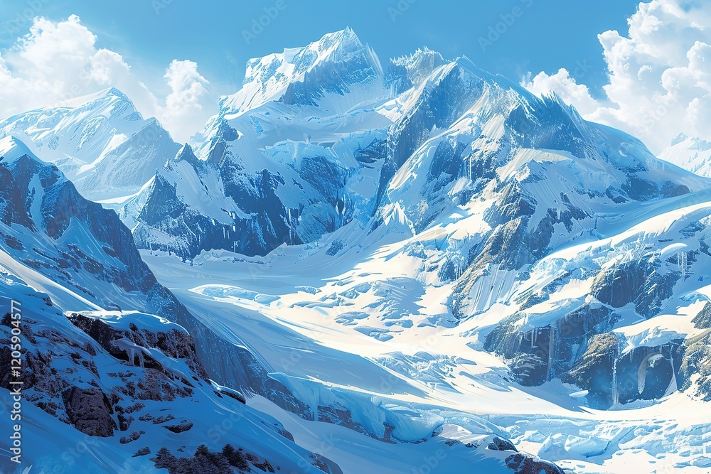 Obraz premium A mountain range covered in snow with a blue sky in the background