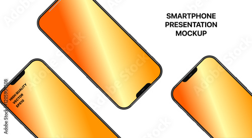 Realistic smartphone mockup. Mobile phone vector with isolated on white background. Device front view. 3D mobile phone with shadow. Realistic, high quality smart phone mockup for ui ux presentation.
