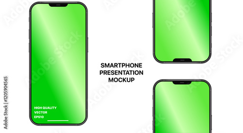 Realistic smartphone mockup. Mobile phone vector with isolated on white background. Device front view. 3D mobile phone with shadow. Realistic, high quality smart phone mockup for ui ux presentation.