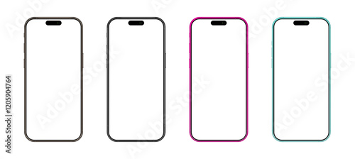 Realistic smartphone mockup. Mobile phone vector with isolated on white background. Device front view. 3D mobile phone with shadow. Realistic, high quality smart phone mockup for ui ux presentation.