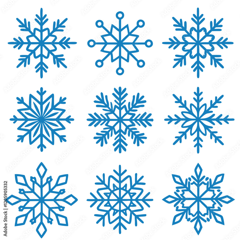 Pack of 20 Unique Snowflakes vector silhouette on a white background Pack of 20 Unique Snowflakes vector silhouette on a white background