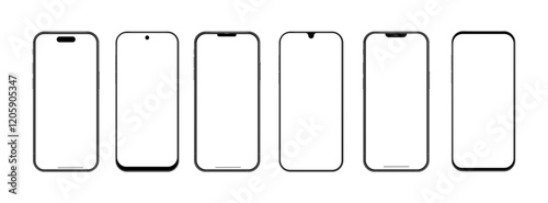 Realistic smartphone mockup. Mobile phone vector with isolated on white background. Device front view. 3D mobile phone with shadow. Realistic, high quality smart phone mockup for ui ux presentation.