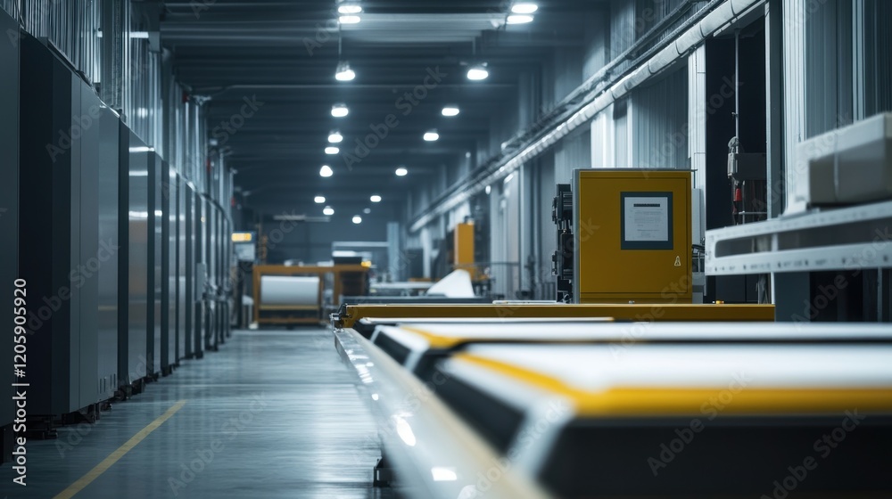 Inside a contemporary printing house, automated machinery processes paper rolls, showcasing advanced technology and efficient production in the printing industry Inside a contemporary printing house, automated machinery processes paper rolls, showcasing advanced technology and efficient production in the printing industry