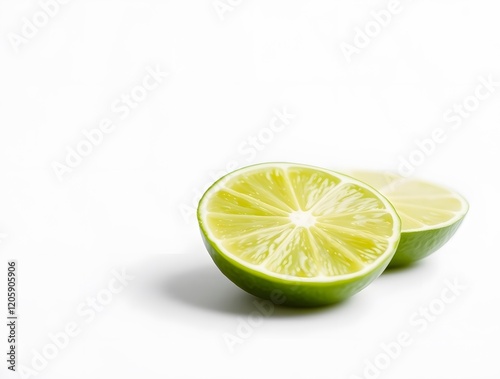 Juicy Lime Halves  Fresh Citrus Fruit  White Background