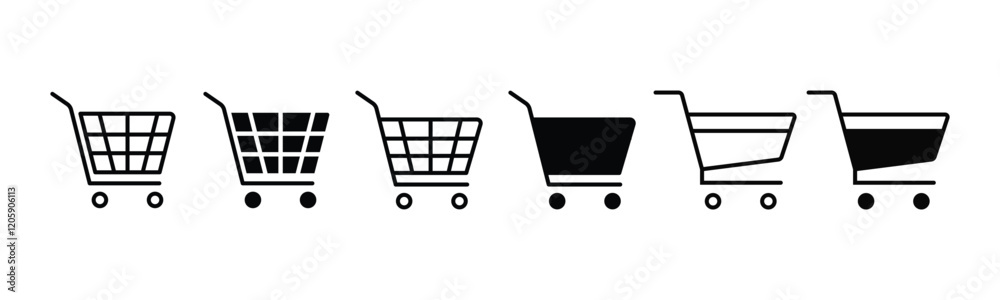 Shopping cart icon set. Shopping cart symbol in thin line and flat style. Online shop, buy, sale symbol for apps and websites. Vector illustration Shopping cart icon set. Shopping cart symbol in thin line and flat style. Online shop, buy, sale symbol for apps and websites. Vector illustration