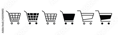 Shopping cart icon set. Shopping cart symbol in thin line and flat style. Online shop, buy, sale symbol for apps and websites. Vector illustration